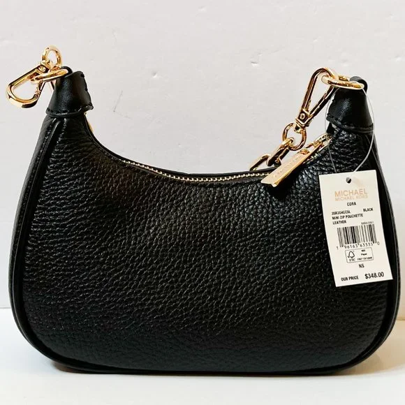 Michael Kors CORA MINI Zip Pouchette Shoulder Crossbody Leather Bag Black - Picture 5 of 14